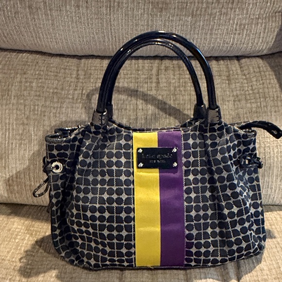 Kate Spade NY Black and white pattern with yellow & purple, stripe YellowSatchel - Picture 11 of 11